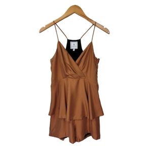 Cosette Oriana Silk Romper Bronze Spice Spaghetti Strap Sweetheart Neck Sz 0